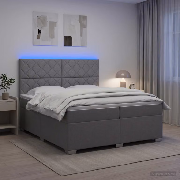 Letto box spring vidaXL con materasso a molle insacchettate, Grigio Chiaro, L: 200 cm, P: 200 cm, H: 140 cm