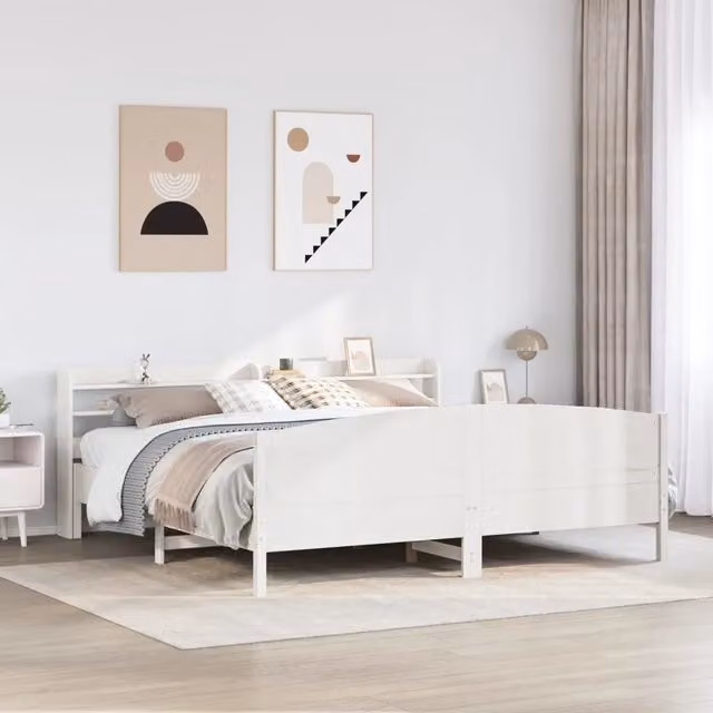 Giroletto senza Materasso-Struttura Letto Bianco 200x200 cm Legno Massello Pino 229982