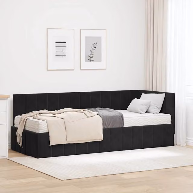 Struttura Letto Angolare con Materasso 2 pz Nero 80 x 200 cm 3393843