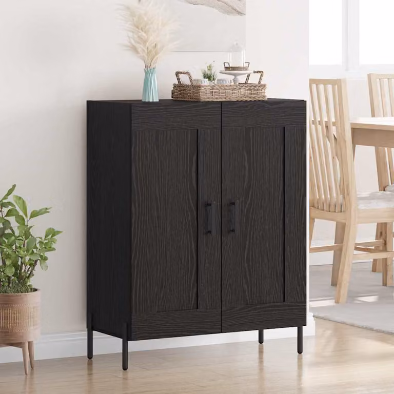 Credenza moderna vidaXL in MDF e metallo, colore nero e marrone, L: 69,5 cm, P: 34 cm, H: 90 cm