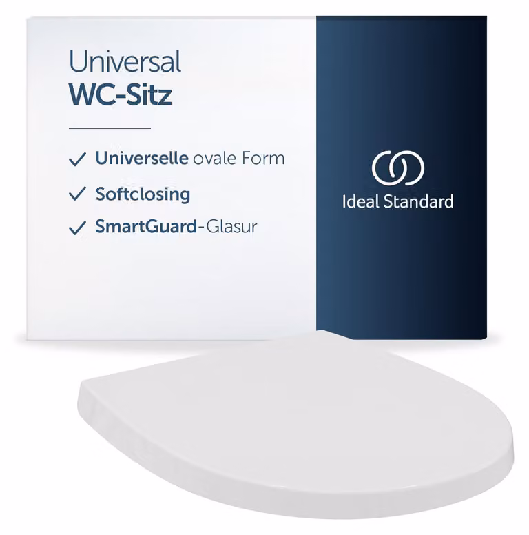 Ideal Standard - Universal, sedile universale ovale per WC, sedile per WC arrotondato con chiusura rallentata, antibatterico, sgancio rapido, urea, bianco