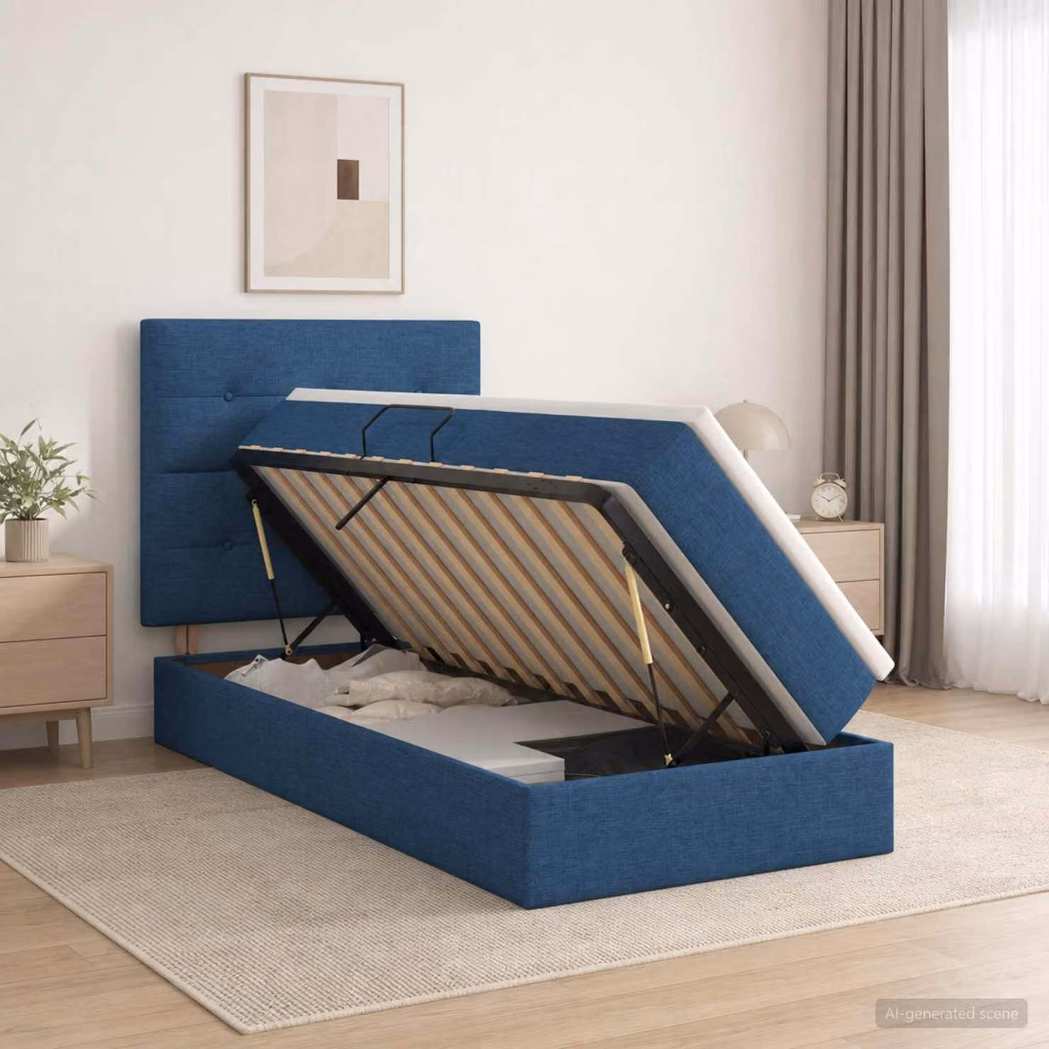 Letto con contenitore e materasso vidaXL in tessuto blu, L 100 x P 200 cm