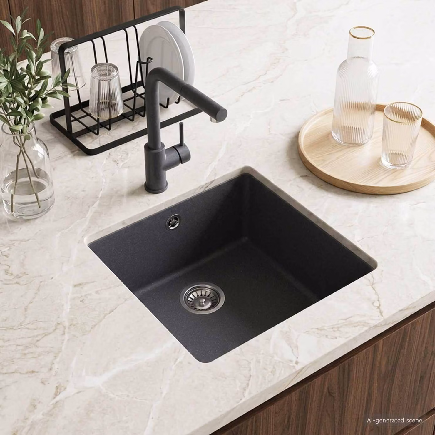 Lavello da cucina a vasca singola vidaXL in granito colore antracite L: 43 cm, P: 46 cm, H: 20 cm