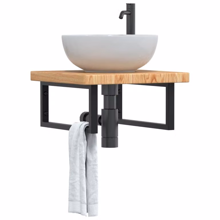 vidaXL Ripiano a Parete per Lavabo in Rovere e Acciaio, Marrone e Nero