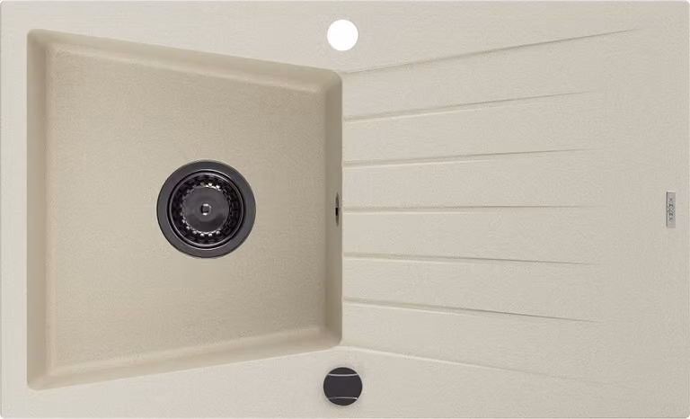Mexen Cesar lavello in granito a 1 vasca con sgocciolatoio 775 x 470 mm, beige, sifone nero - 6514771010-69-B