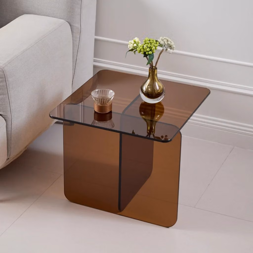 Tavolino laterale REDOM in vetro curvato marrone L/P/H: 45 x 45 x 51 cm – 2