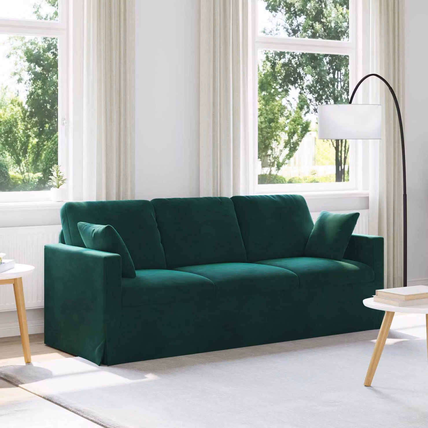 vidaXL Divano Moderno in Velluto Verde con Cuscini e Rivestimenti Rimovibili L: 198 cm, P: 78 cm, H: 80 cm – 1
