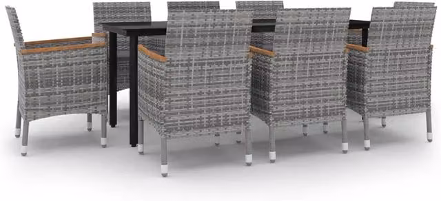 Set da pranzo da giardino moderno HELLOSHOP26 composto da 9 pezzi in resina intrecciata con tavolo in vetro grigio e cuscini