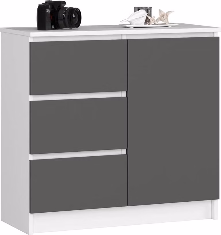 Cassettiera con cassetti e ante CIELA - bianco / grigio