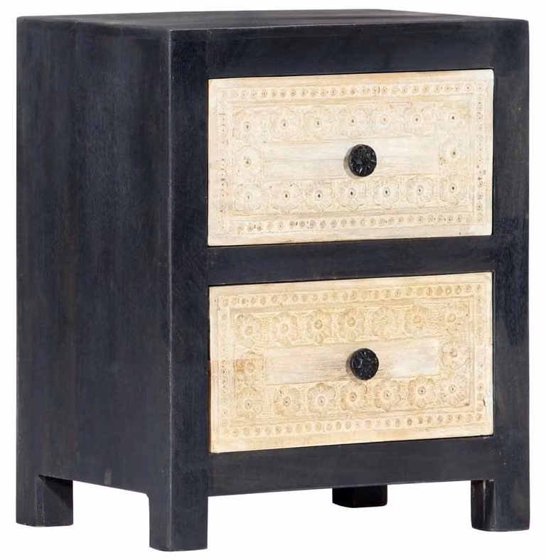 Tavolino da notte in legno di mango, realizzato a mano, con cassetti