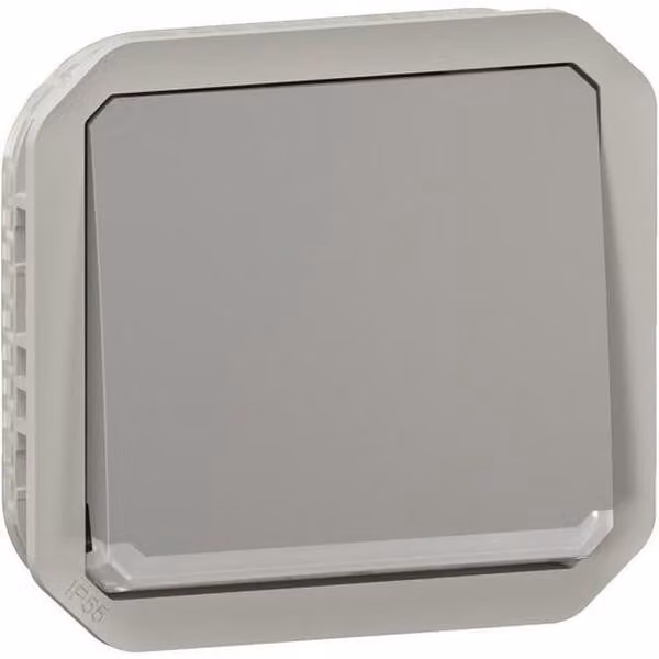 Legrand PLEXO New, interruttore a doppia funzione per ambienti umidi, da incasso a 1 polo con funzione di controllo, spia integrata, IP55, grigio, 069512L