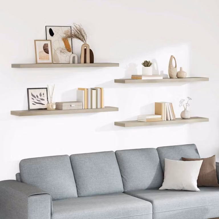 Set di 4 Scaffali da Parete vidaXL in MDF Rovere, L 120 cm x P 23,5 cm x H 3,8 cm