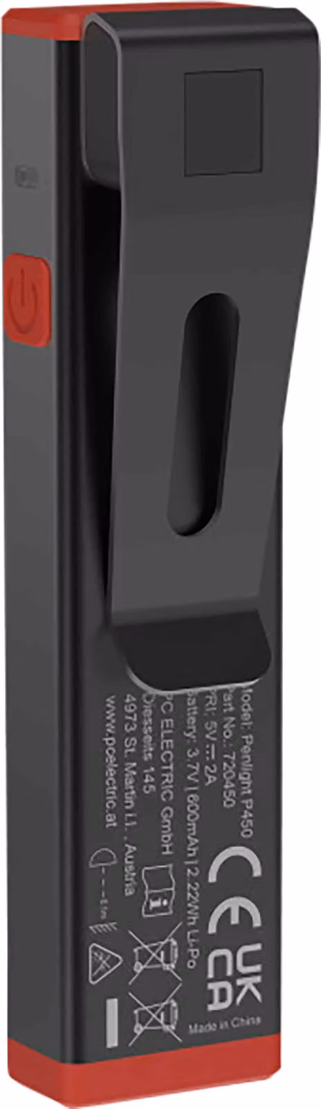 PCE Luce da lavoro a LED Penlight P450, 600mAh, USB-C, IPX3, nero
