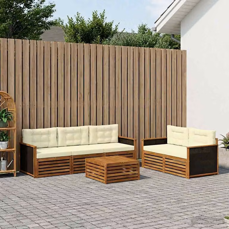 Set di divani da esterno vidaXL 6 pezzi in legno di acacia con cuscini, colore beige, bianco e marrone