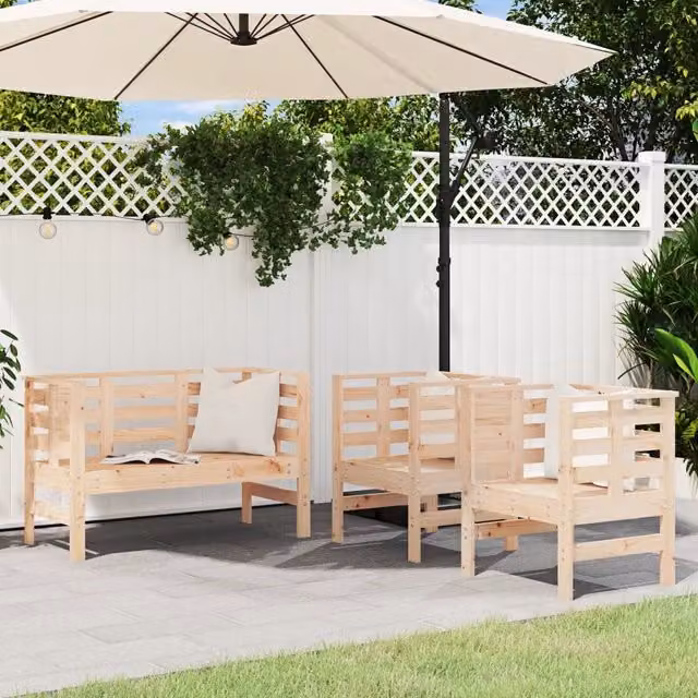 Set Salotto da Giardino vidaXL in Legno di Pino con Divano a 3 Posti, 2 Poltrone e Cuscini Beige