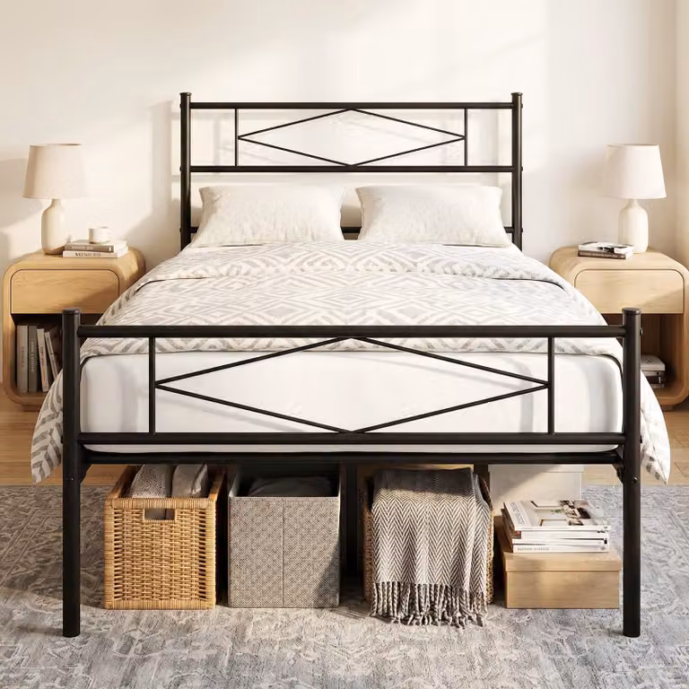 Struttura letto singola in metallo con testiera e pediera, colore nero, peso 136 kg