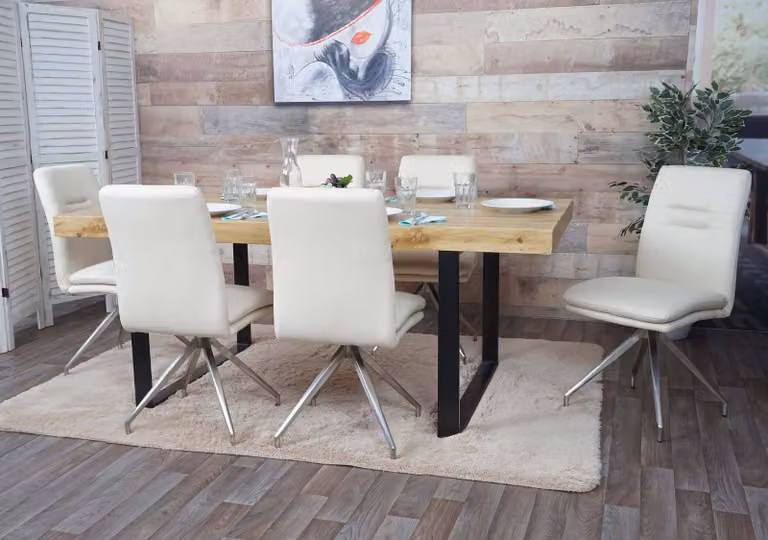 set di 6 sedie per sala da pranzo HWC-H70, sedia da cucina poltrona sedia, tessuto/tessuto acciaio inox spazzolato ~ crema-beige