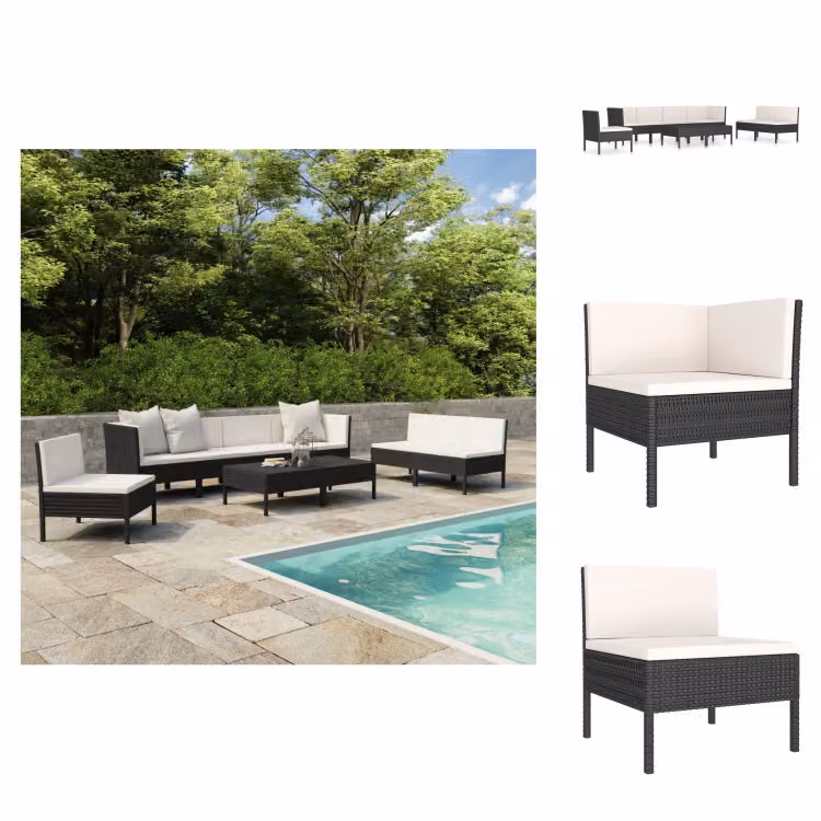 vidaXL Set 9 pezzi da giardino con cuscini in poly rattan nero - Set di mobili da giardino