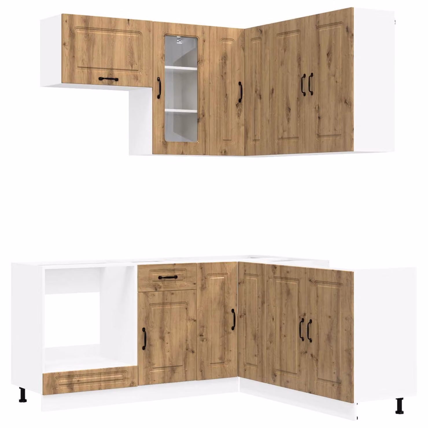 Set da cucina KALMAR, 8 pezzi, realizzato in materiale composito effetto legno "Artisan" color noce