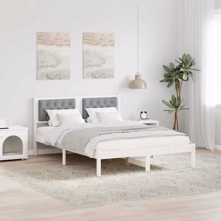 Struttura del letto vidaXL in pino massello laccato grigio e bianco, L/P/H: 200 x 140 x 85,5 cm