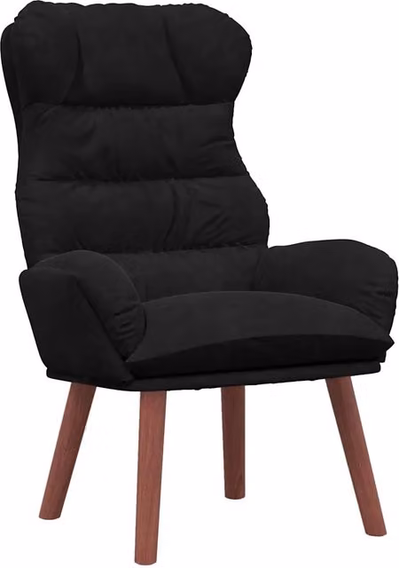 Poltrona Relax Design In in Velluto Nero con Braccioli e Struttura in Legno di Gomma, L: 69 cm, P: 74 cm, H: 93 cm