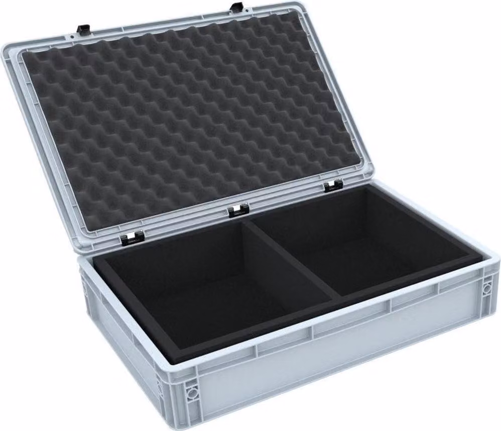 Contenitore Euro 600x400x135 mm con coperchio incernierato e inserto in schiuma