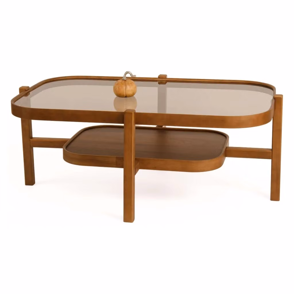 Tavolino da salotto moderno DMORA con piano in vetro trasparente e struttura marrone, L: 110 cm, P: 70 cm, H: 48 cm – 2