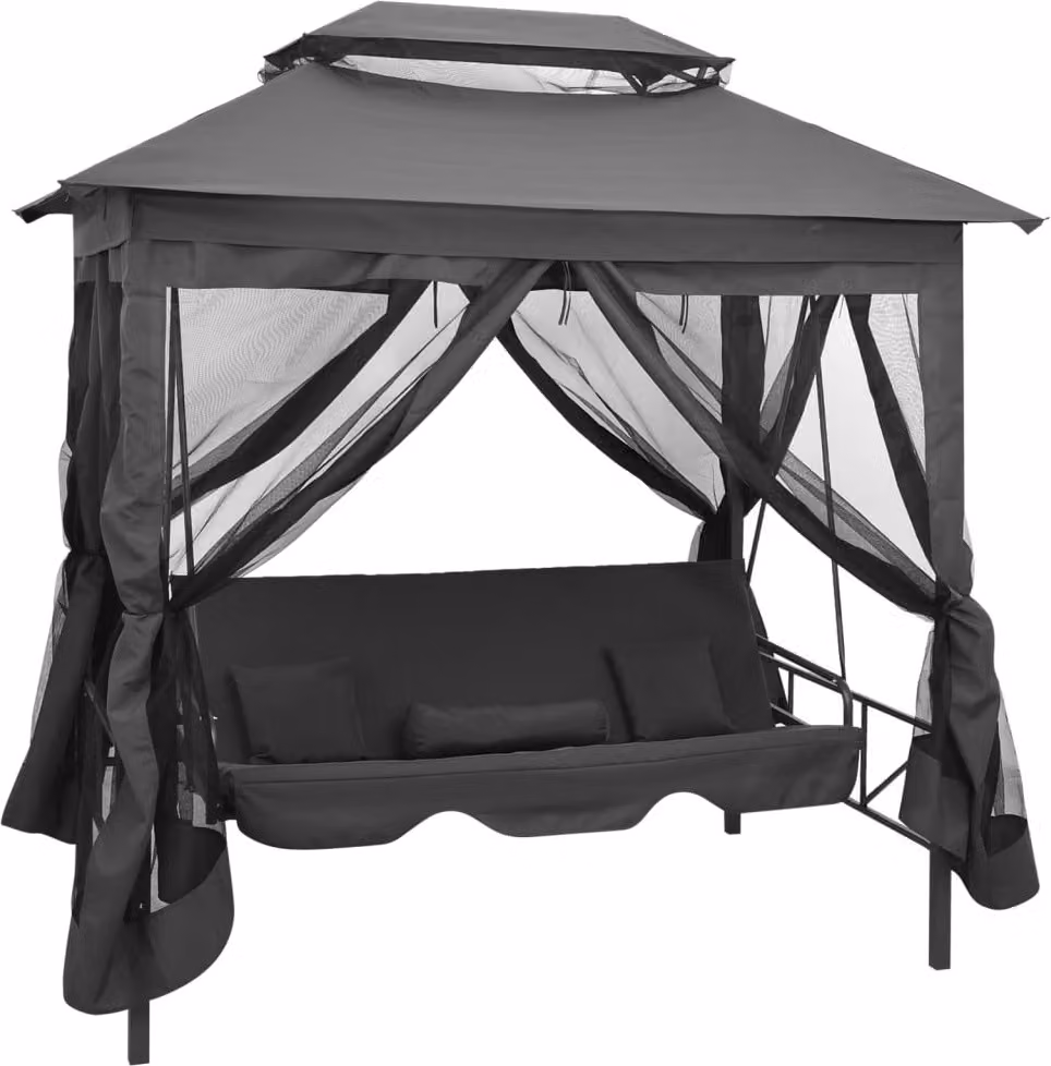 The Living Store Altalena da giardino con funzione letto e tetto 220×160×240 cm in acciaio