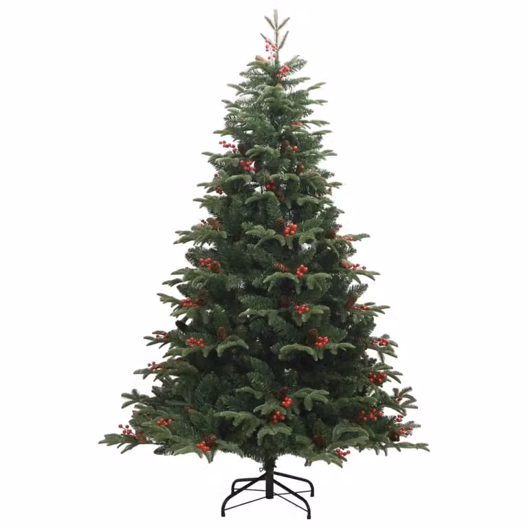 Albero Natale Artificiale Incernierato con Pigne e Bacche 180cm