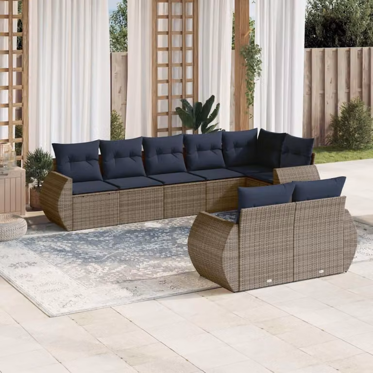 Maison Exclusive - Set di 8 divani da giardino con cuscini, grigio, polyrattan