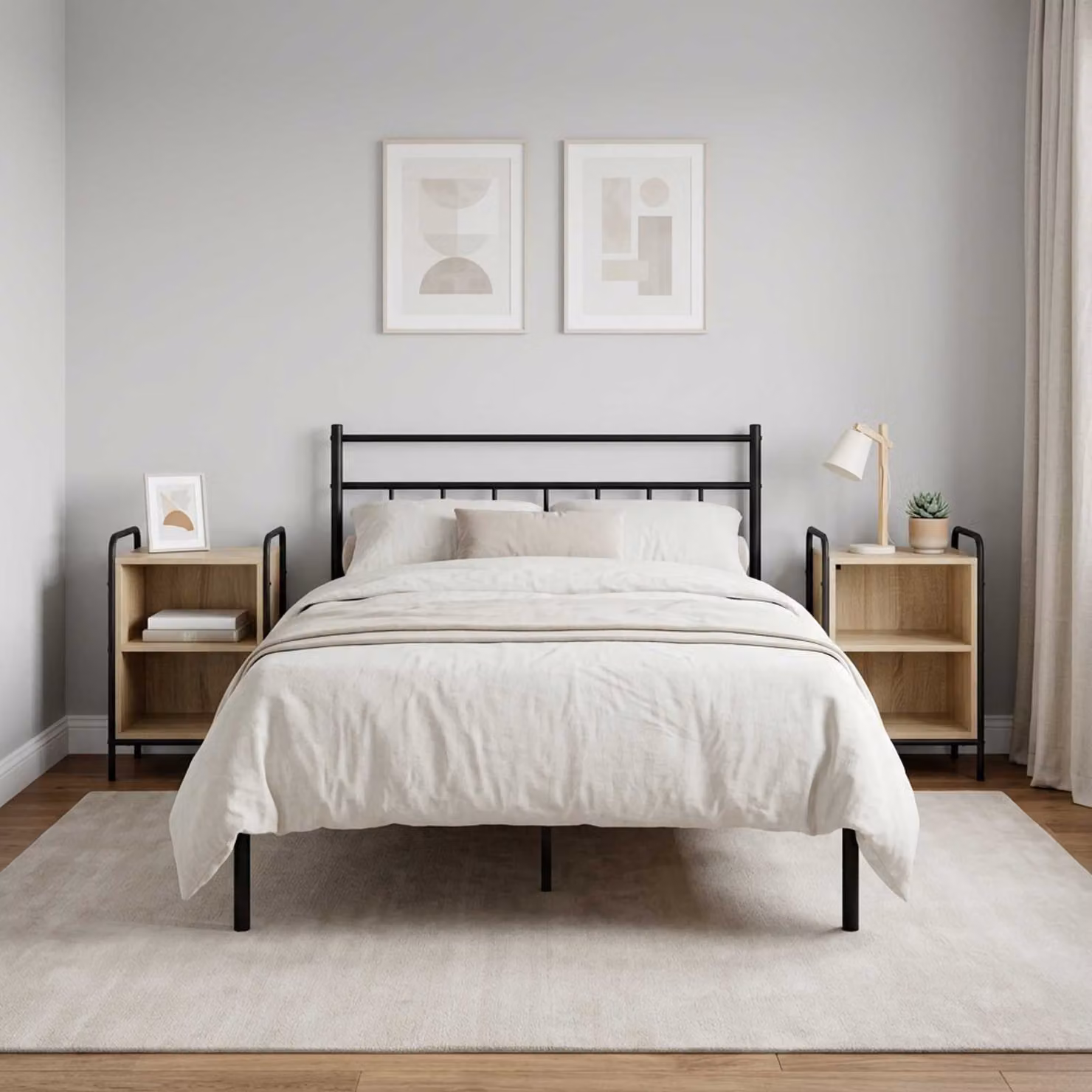 Set di 2 Armadi da Notte vidaXL Moderni in MDF e Metallo, Colore Rovere Sonoma, L 40 cm x P 30 cm x H 60 cm