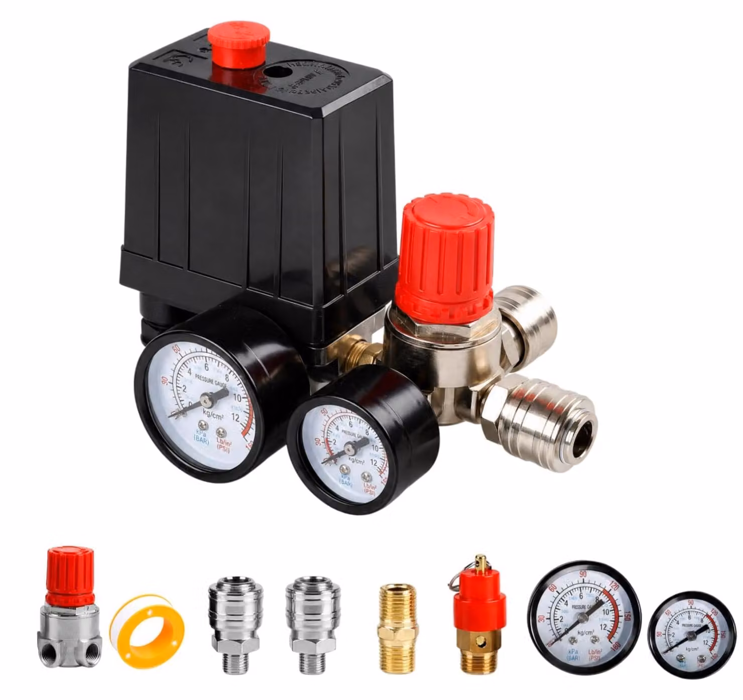 Interruttore di pressione a 220 V per compressore, dotato di 2 manometri, per aria compressa