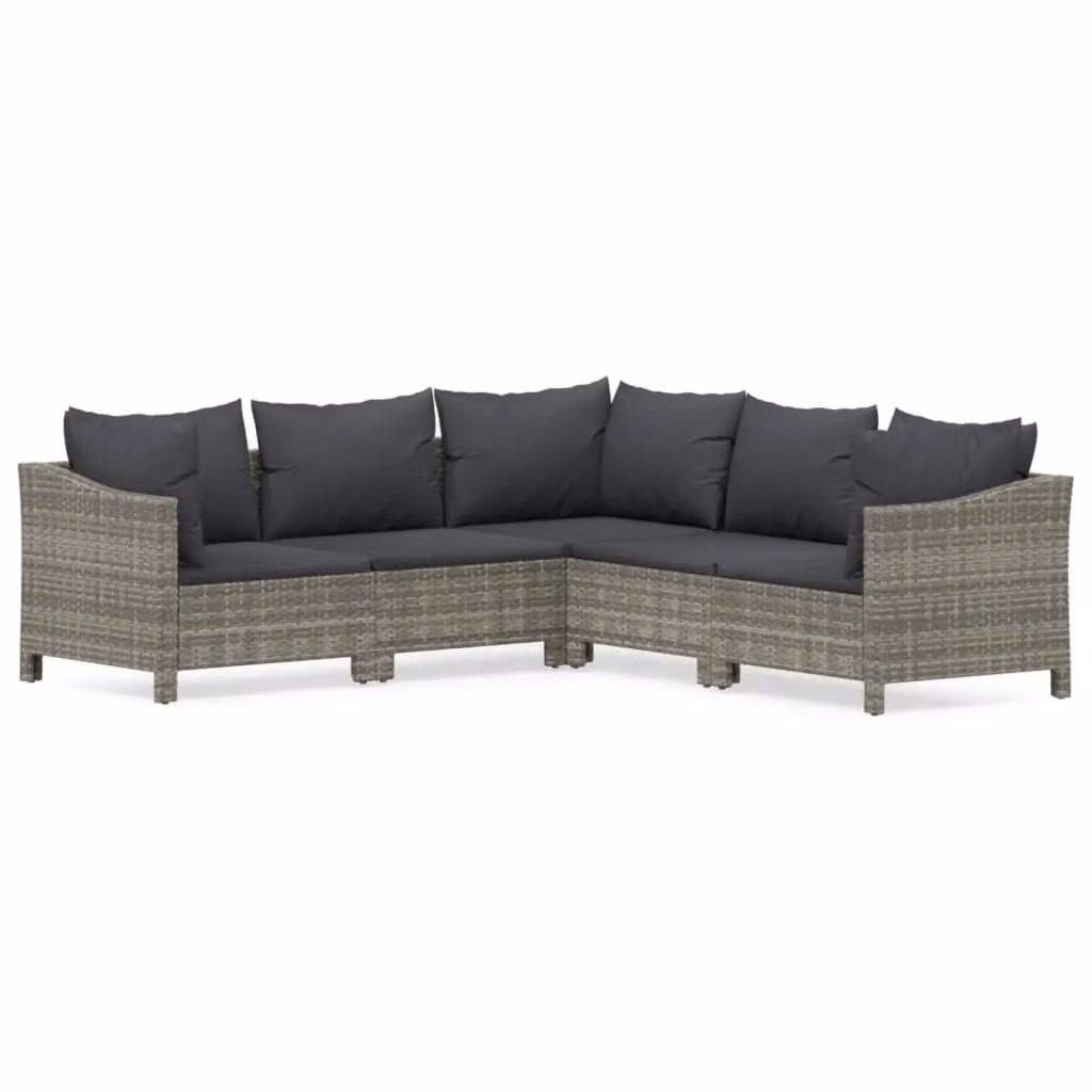 Set Divani da Giardino 5 pz con Cuscini in Polyrattan Grigio