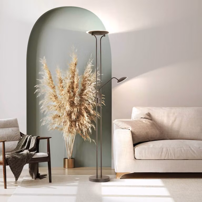 FISCHER & HONSEL Lampada da terra con luce lettura Tallri, dimmerabile, Nero, Soggiorno / Sala da pranzo, Metallo, Moderno, Lampada LED da terra
