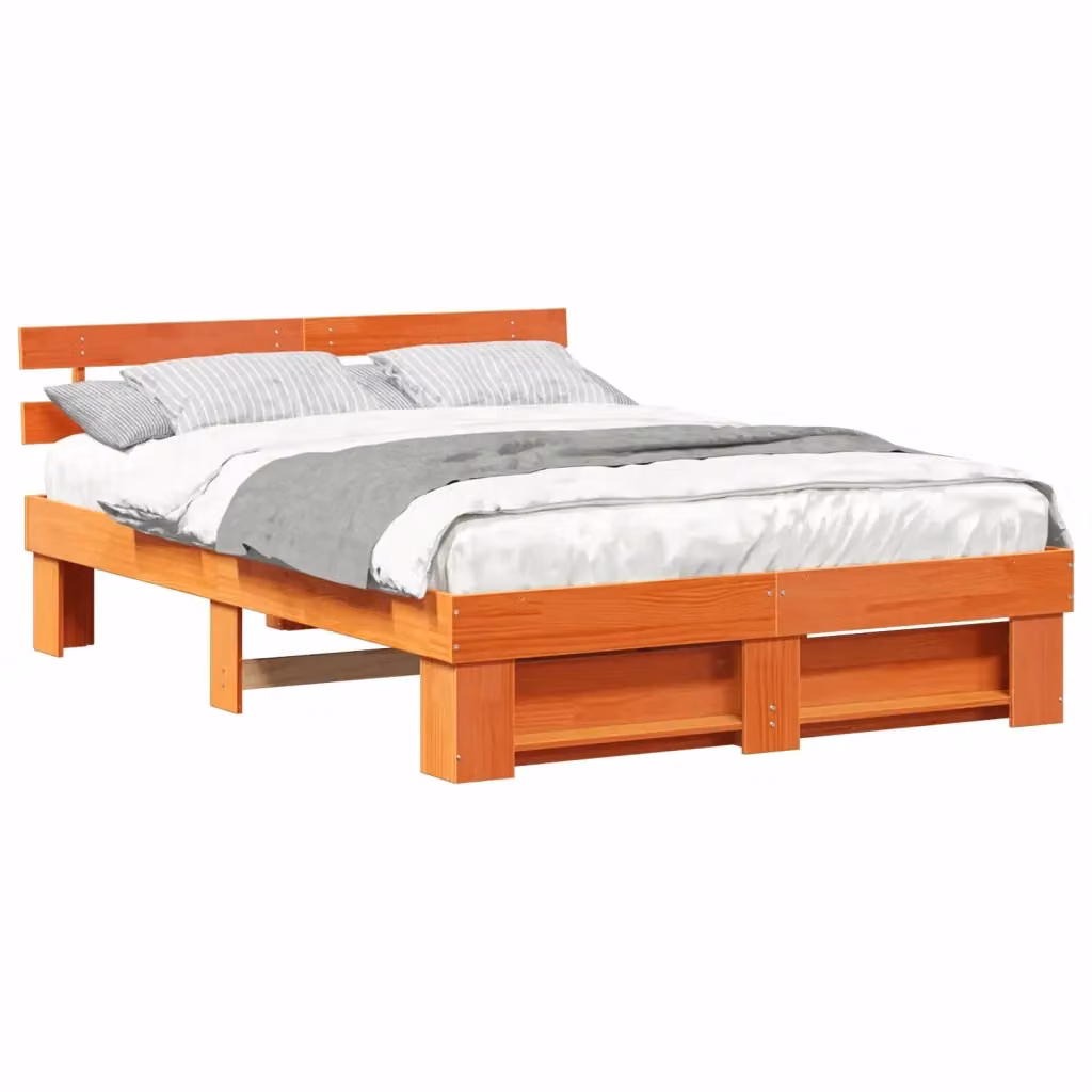 Struttura del letto moderna vidaXL in pino massello marrone cerato L/P/H: 200 x 150 x 73 cm – 2