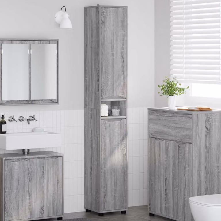 Mobile da bagno vidaXL Grigio Sonoma con ante a battente e ripiani interni L: 30,5 cm, P: 30 cm, H: 195 cm