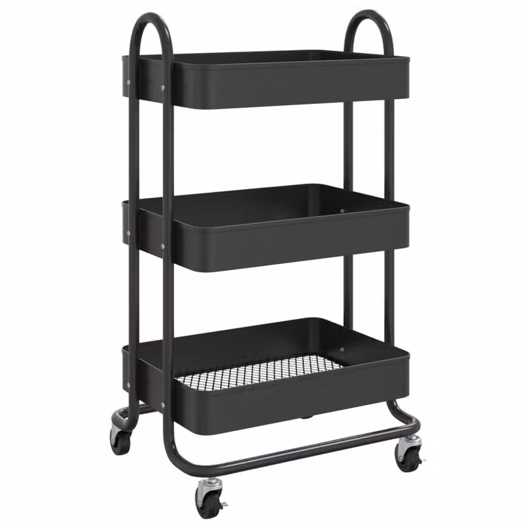 Carrello a 3 Livelli Nero 43x34x79 cm in Acciaio