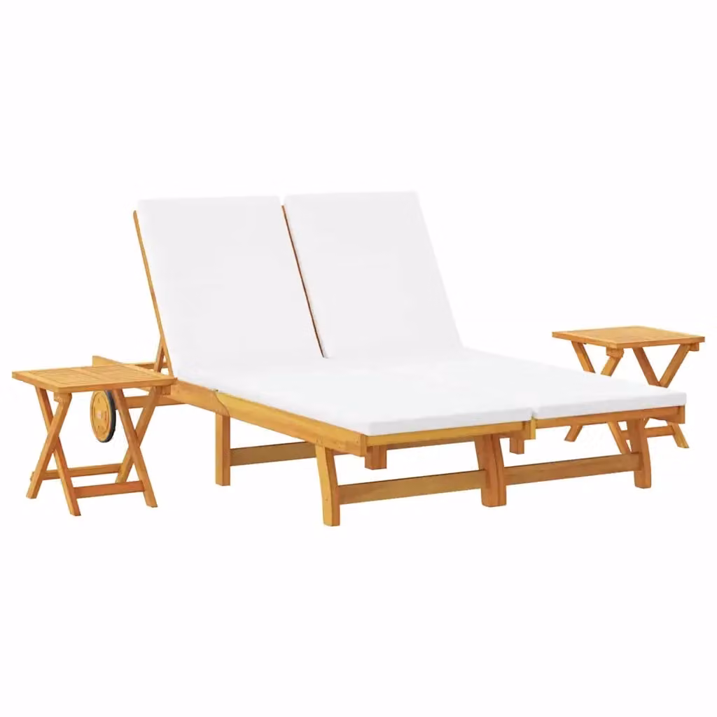 vidaXL Lettino da sole moderno in legno di acacia con materasso bianco e poggiatesta regolabile – 2