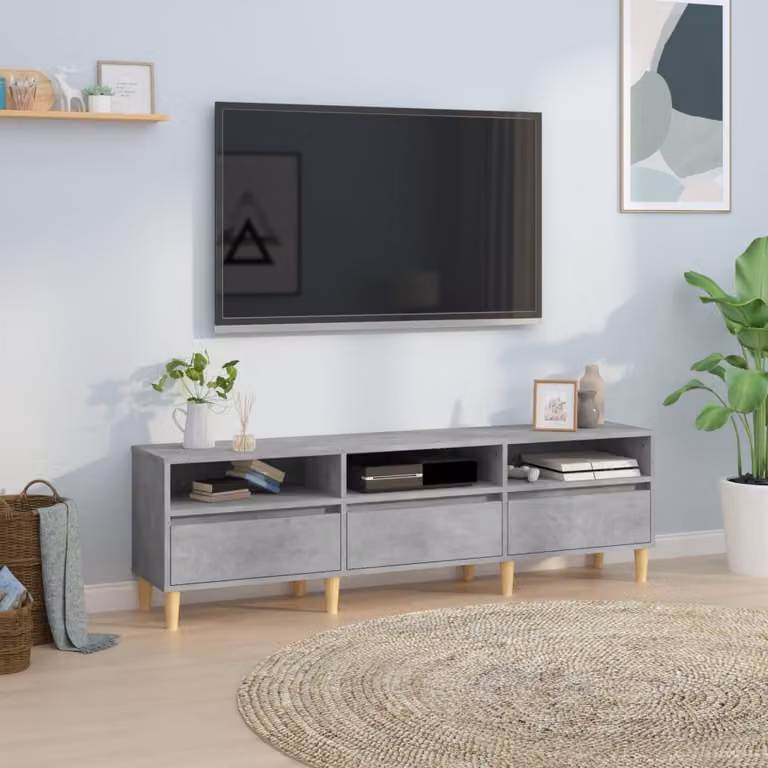 Mobile TV vidaXL in stile rustico grigio cemento con legno e MDF, L 150 x P 30 x H 44,5 cm