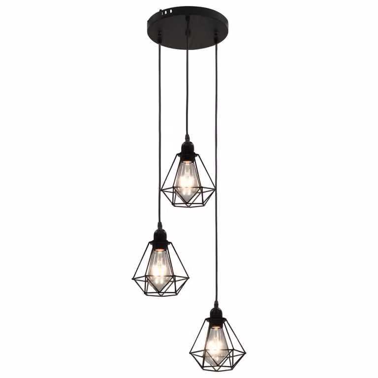 vidaXL Plafoniera con design a diamante nero 3 lampadine E27