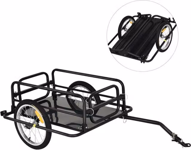 Carrello Bici con Pareti Pieghevoli e Rimovibili Gancio e 4 Catarifrangenti 139x71,5x49 cm in Acciaio e PE Nero