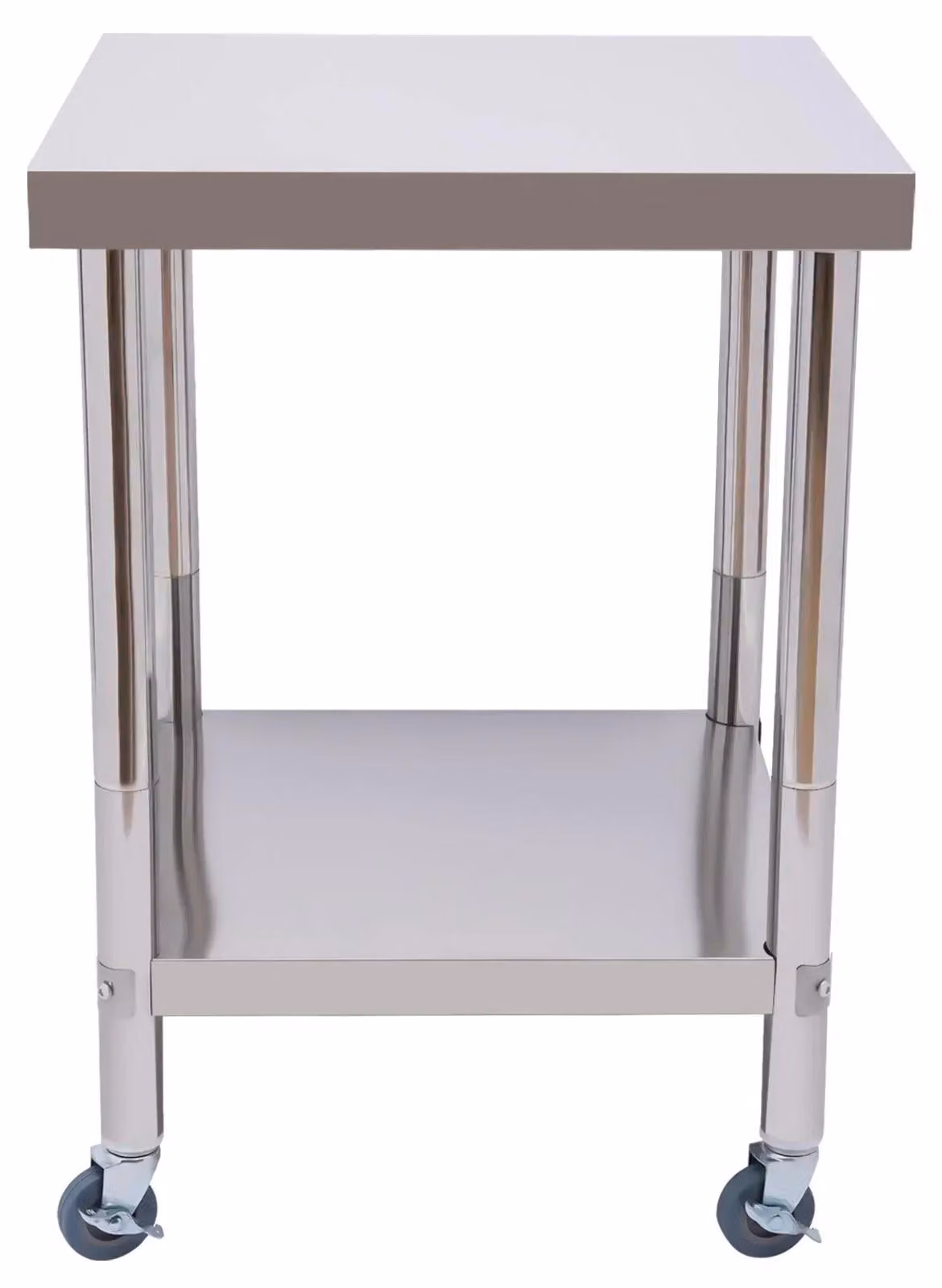Tavolo da lavoro in acciaio inossidabile - Tavolo da cucina mobile - 60 x 60 cm - Con ruote - Metallo - Grigio chiaro - Da assemblare