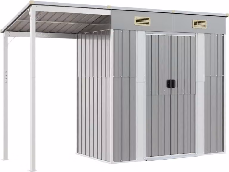 Casetta da giardino con tetto allungato grigio chiaro 277x107x181 cm in acciaio