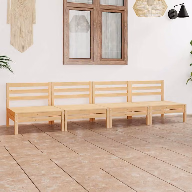 Set di divani da giardino vidaXL in legno massello di pino marrone con cuscini beige