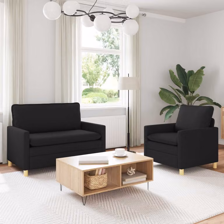 Set di 2 divani moderni vidaXL in tessuto nero con struttura in metallo per il tuo soggiorno