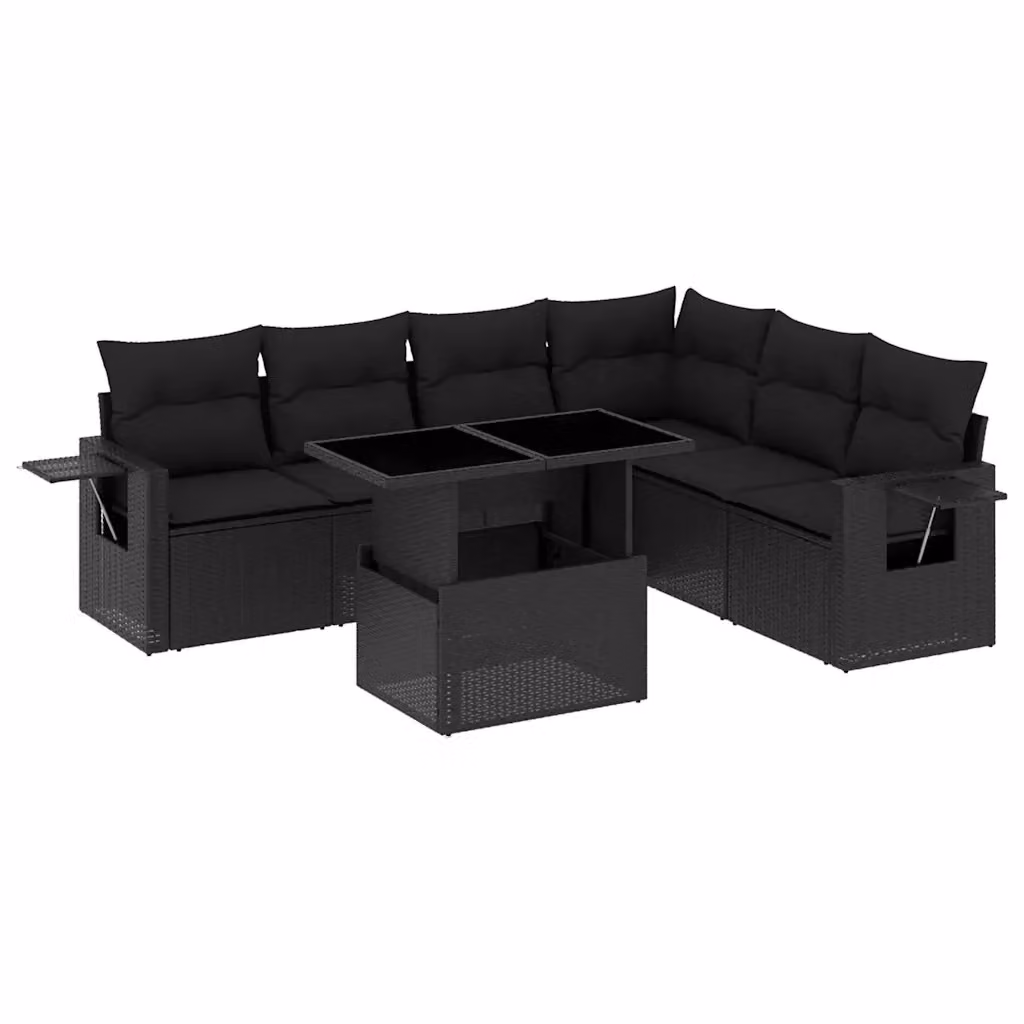 Set Divani da Giardino vidaXL a Forma di L in Polyrattan Nero con 7 Pezzi e Cuscini Imbottiti – 2
