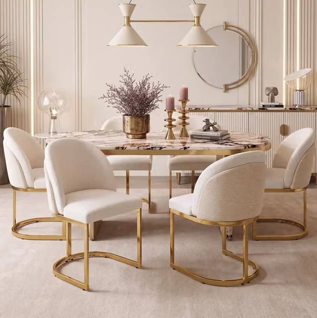 Sedia da sala da pranzo 59x52x85 cm beige e oro – set da 4