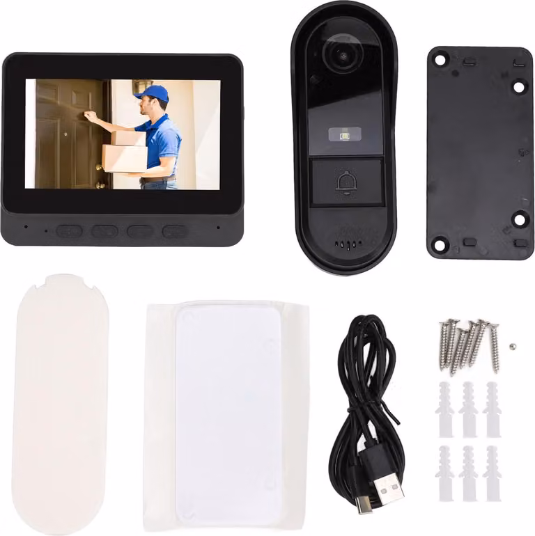 Videocitofono Wireless Visione notturna 1080p 8 MP 170° grandangolo Due vie di conversazione IP66 impermeabile con schermo da 4,3 pollici - Sistema citofonico