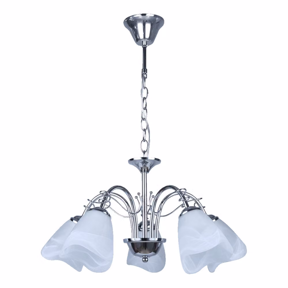 Lampada a sospensione CAMELOT 5xE14/40W cromo/alabastro bianco dimmerabile