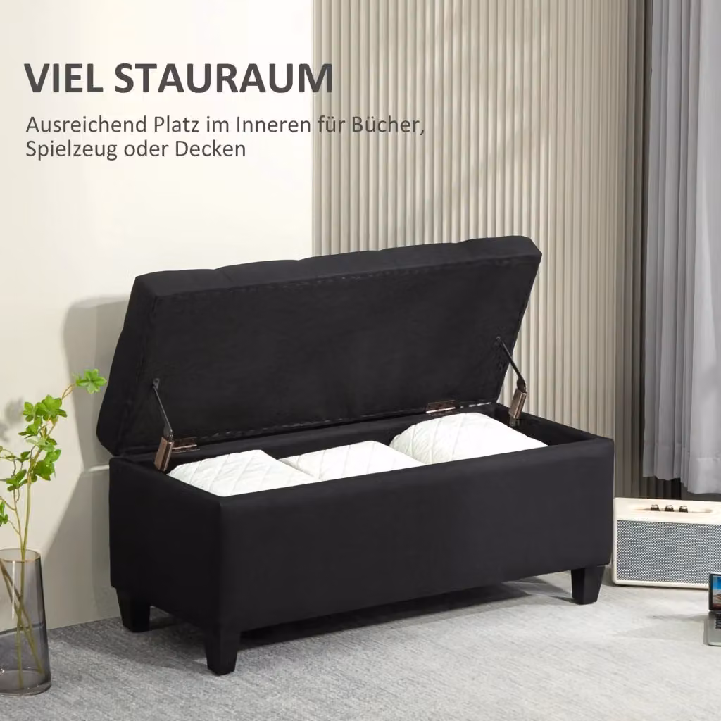 Panca imbottita con contenitore WISHDOR in tessuto nero, L: 100 cm, P: 40 cm, H: 44 cm – 2